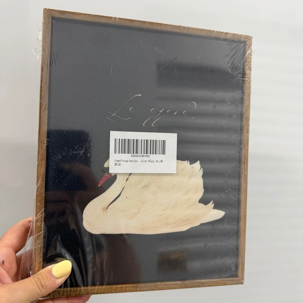 Framed Vintage Swan Canvas Wall Art Le Cygne Black 10x8 Wood Frame New